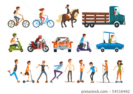 People on the street set, various vehicles cartoon vector Illustration on a white background 54516492