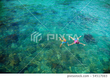Kids snorkel. Children snorkeling in tropical sea. Kids snorkel. Children snorkeling in tropical sea. 54517083