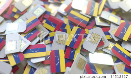 Many SIM cards with flag of Venezuela, Venezuelan mobile telecommunications related 3D rendering Many SIM cards with flag of Venezuela, Venezuelan mobile telecommunications related 3D rendering 54518527