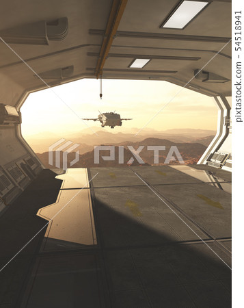 Spaceship Returning to Base on a Red Desert Planet 54518941