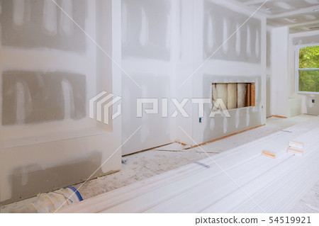 Hall house interior with drywall completely 54519921