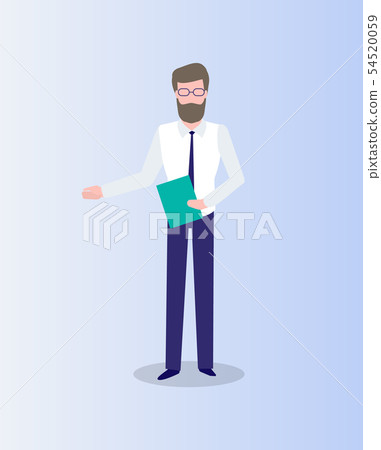 Man with Folder in Hands Isolated on Blue Vector 54520059
