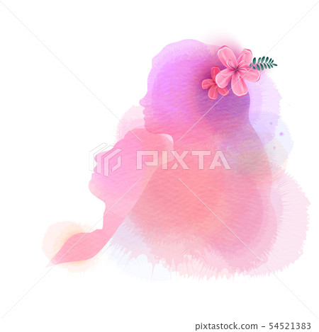 Romantic Valentine lovers silhouette on watercolor Romantic Valentine lovers silhouette on watercolor 54521383