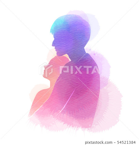 Romantic Valentine lovers silhouette on watercolor Romantic Valentine lovers silhouette on watercolor 54521384
