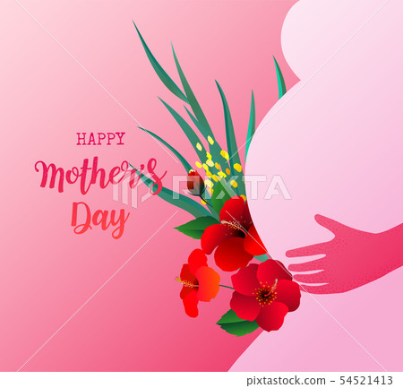 Silhouette pregnant woman with tropical flowers 54521413