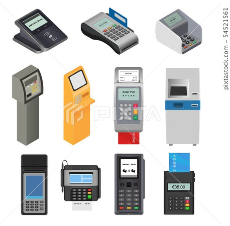 Payment machine vector pos banking terminal for credit card to pay atm bank system machining for 54521561