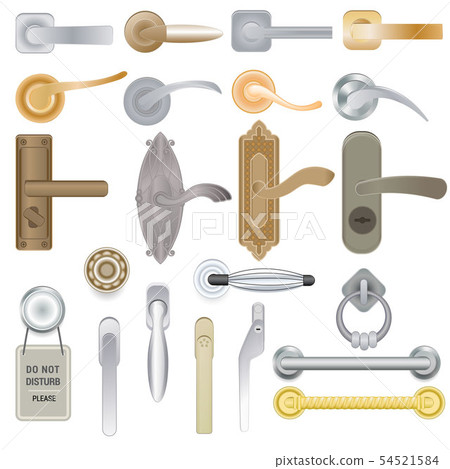 Door handle vector doorknob to lock doors at home and metal door-handle in house interior 54521584