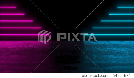Futuristic dark podium with color stripes and reflection background. 3D rendering. Futuristic dark podium with color stripes and reflection background. 3D rendering. 54521685