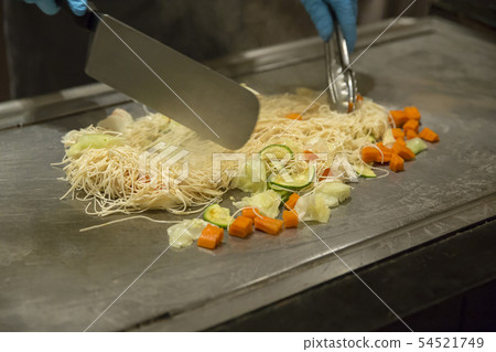Rice vermicelli stir-fried with vegetables mix and 54521749