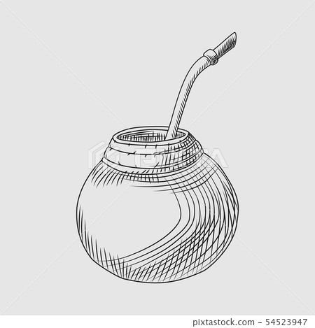 Calabash for yerba mate drink. Mate tea engraving 54523947
