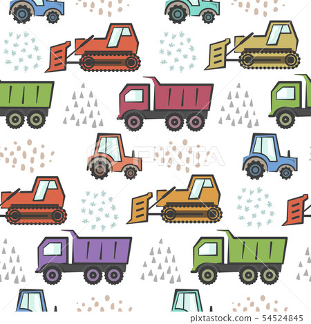 Cute kids pattern with cartoon dozer, tractor Cute kids pattern with cartoon dozer, tractor 54524845