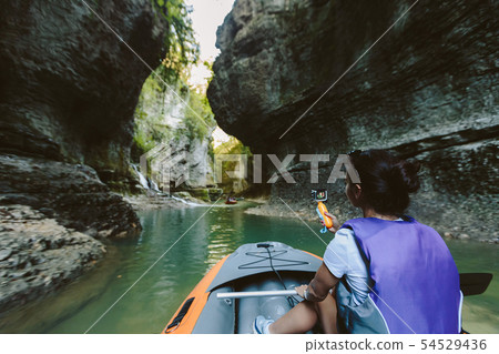 rubber boat in canyon. Georgia 54529436