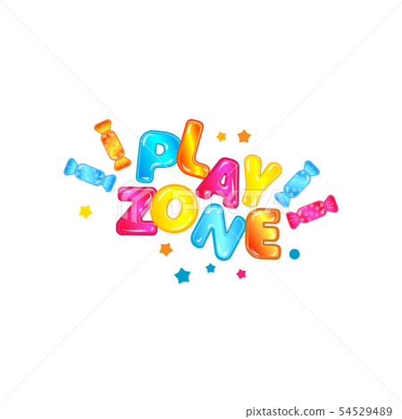 Childrens play zone banner with letters and candies vector illustration isolated. Childrens play zone banner with letters and candies vector illustration isolated. 54529489