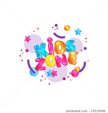 Logo for kids zone, lettering and text with glossy and fun shapes. 54529496