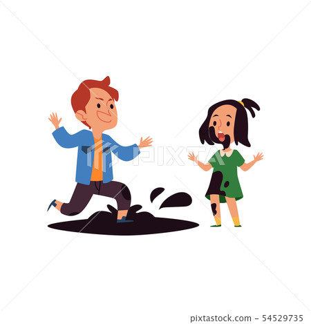 Bully boy jumps into a puddle the bad kids behavior vector illustration isolated. 54529735