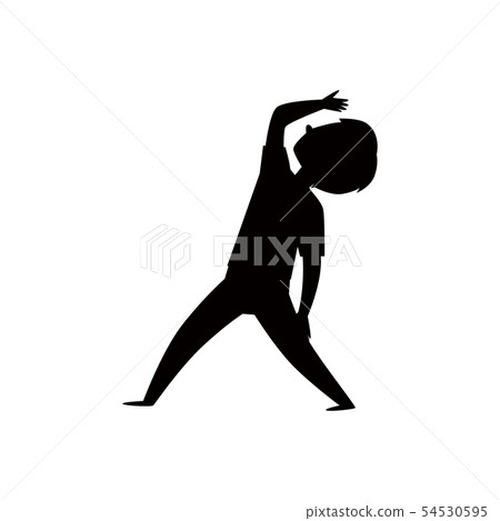 Cartoon boy in yoga pose - black silhouette outline Cartoon boy in yoga pose - black silhouette outline 54530595