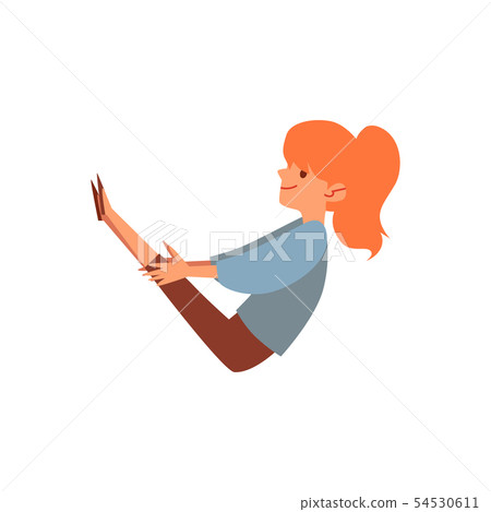 Little girl doing core fitness exercise, ginger child in yoga pose smiling and sitting Little girl doing core fitness exercise, ginger child in yoga pose smiling and sitting 54530611