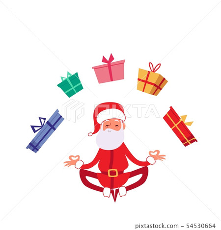Winter christmas holiday Santa in yoga pose flat vector illustration isolated. Winter christmas holiday Santa in yoga pose flat vector illustration isolated. 54530664