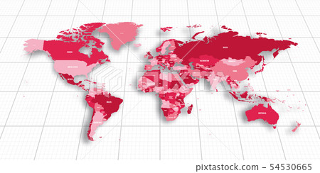 Pink geopolitical map of World. Bottom perspective view with background grid. Vector illustration Pink geopolitical map of World. Bottom perspective view with background grid. Vector illustration 54530665
