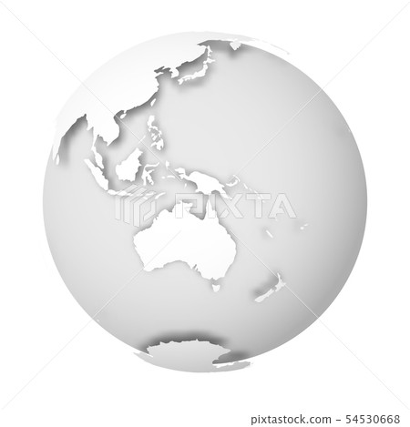 Earth globe. 3D world map with white lands dropping shadows on light grey seas and oceans. Vector Earth globe. 3D world map with white lands dropping shadows on light grey seas and oceans. Vector 54530668