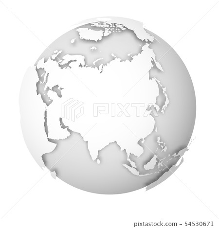 Earth globe. 3D world map with white lands dropping shadows on light grey seas and oceans. Vector Earth globe. 3D world map with white lands dropping shadows on light grey seas and oceans. Vector 54530671