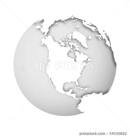 Earth globe. 3D world map with white lands dropping shadows on light grey seas and oceans. Vector Earth globe. 3D world map with white lands dropping shadows on light grey seas and oceans. Vector 54530682