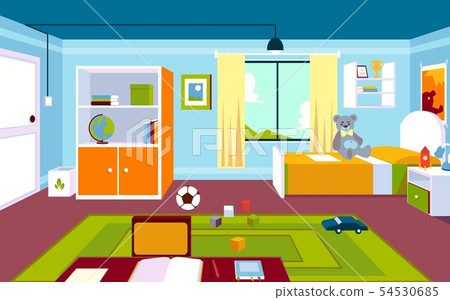 Interior of the kids room in the home in a cartoon style. Interior of the kids room in the home in a cartoon style. 54530685