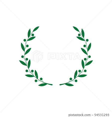 Circle frame from green silhouette of laurel branches with berries in flat style 54531293