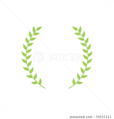 Circle frame from green silhouette of two laurel branches in flat style 54531311