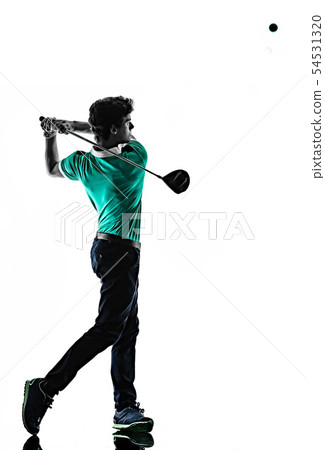 Man Golf golfer golfing isolated shadow silhouette white background Man Golf golfer golfing isolated shadow silhouette white background 54531320