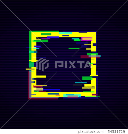 Distorted glitch digital style square frame in neon colors vector illustration. Distorted glitch digital style square frame in neon colors vector illustration. 54531729