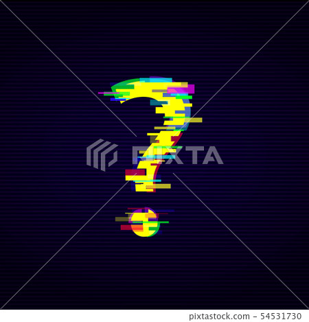 Distorted glitch effect and neon lights style exclamation mark vector illustration. Distorted glitch effect and neon lights style exclamation mark vector illustration. 54531730