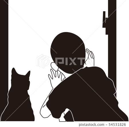 兒童和貓剪影 兒童和貓剪影 54531826