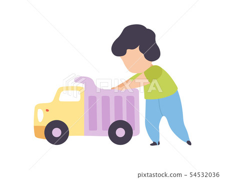 Adorable Little Boy Playing with Toy Truck Vector Illustration Adorable Little Boy Playing with Toy Truck Vector Illustration 54532036