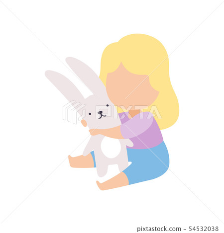 Cute Little Blonde Girl Playing Hugging Stuffed Toy Bunny Vector Illustration Cute Little Blonde Girl Playing Hugging Stuffed Toy Bunny Vector Illustration 54532038
