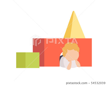 Adorable Little Boy Lying on Floor Playing with Toy Blocks Vector Illustration Adorable Little Boy Lying on Floor Playing with Toy Blocks Vector Illustration 54532039