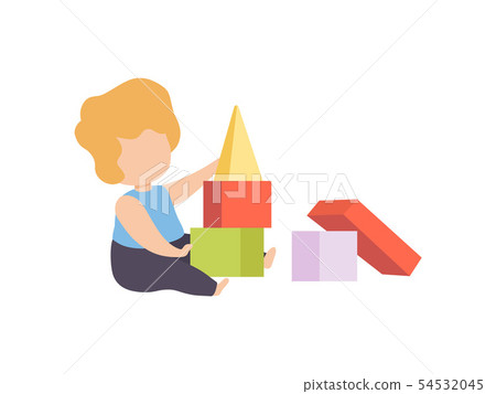 Cute Adorable Little Boy Playing with Colorful Toy Blocks Vector Illustration Cute Adorable Little Boy Playing with Colorful Toy Blocks Vector Illustration 54532045