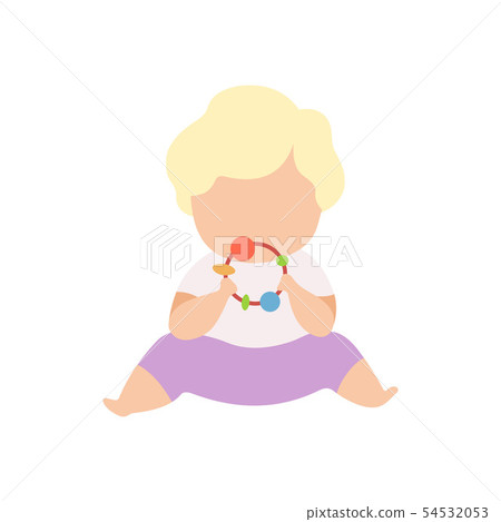 Adorable Little Kid Sitting on Floor Playing with Baby Rattle Vector Illustration Adorable Little Kid Sitting on Floor Playing with Baby Rattle Vector Illustration 54532053
