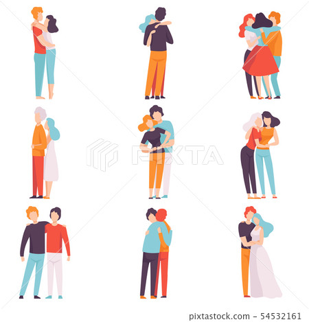 Happy Male and Female Embracing Each Other Set, People Celebrating Event, Couples in Love, Best Happy Male and Female Embracing Each Other Set, People Celebrating Event, Couples in Love, Best 54532161