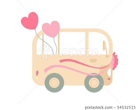 Vintage Van Decorated with Ribbons, Romantic Wedding Retro Mini Bus with Hearts, Side View Vector Vintage Van Decorated with Ribbons, Romantic Wedding Retro Mini Bus with Hearts, Side View Vector 54532515