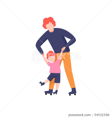 Dad Teaching Daughter to Skate on Rollers, Father Having Good Time with His Kid Vector Illustration Dad Teaching Daughter to Skate on Rollers, Father Having Good Time with His Kid Vector Illustration 54532590