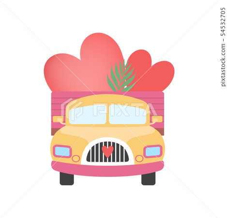 Cute Truck Full of Red Hearts, Front View Vector Illustration Cute Truck Full of Red Hearts, Front View Vector Illustration 54532705