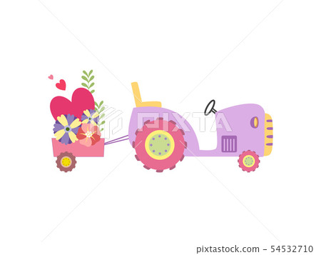 Cute Tractor with Cart Full of Flowers, Colorful Agricultural Farm Transport Vector Illustration Cute Tractor with Cart Full of Flowers, Colorful Agricultural Farm Transport Vector Illustration 54532710