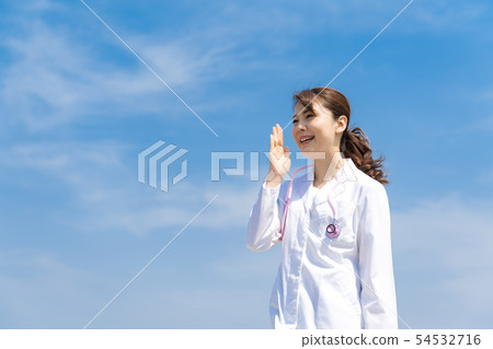 Young woman, empty, white coat 54532716