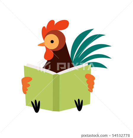 Colorful Rooster Reading Book, Farm Cock Cartoon Character Vector Illustration Colorful Rooster Reading Book, Farm Cock Cartoon Character Vector Illustration 54532778