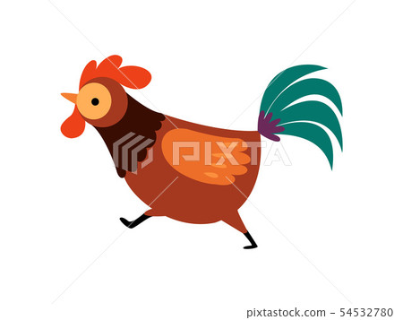 Rooster with Bright Plumage, Farm Cock Running, Poultry Farming Vector Illustration 54532780