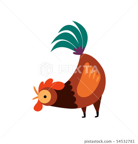 Colorful Rooster Crowing, Farm Cock, Side View, Poultry Farming Vector Illustration Colorful Rooster Crowing, Farm Cock, Side View, Poultry Farming Vector Illustration 54532781