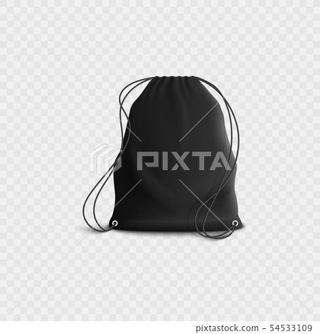 Black backpack with drawstring, realistic blank sports gym bag mockup with rope straps Black backpack with drawstring, realistic blank sports gym bag mockup with rope straps 54533109