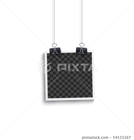 Album blank or square empty photo polaroid frame hanging on a clip mockup. 54533167