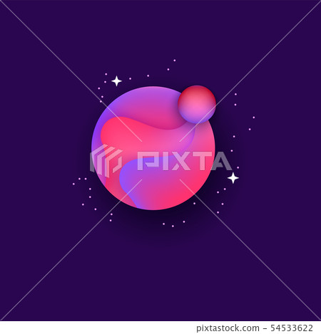 Fantasy planet with satellite in space flat paper art style Fantasy planet with satellite in space flat paper art style 54533622